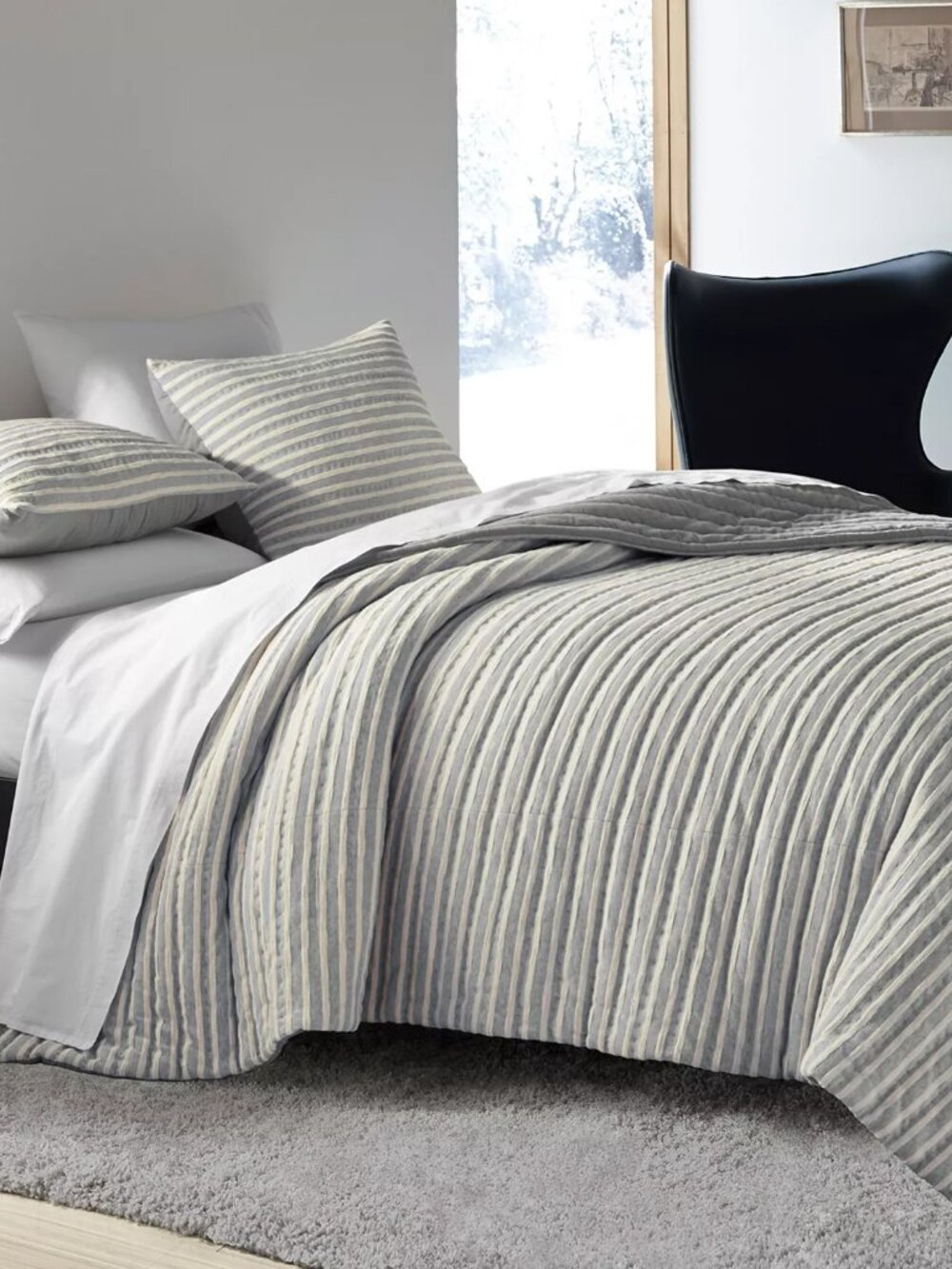ED Ellen DeGeneres Horizon Lines Standard Pillow Sham Gray Cotton 21x27 NWT